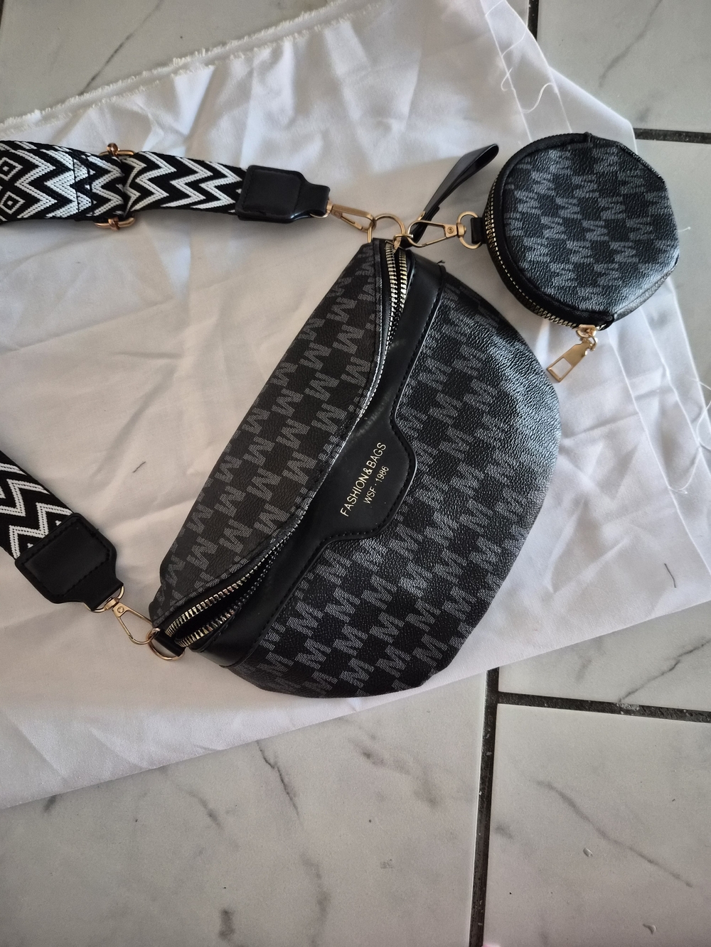 Fashion Bags Gray Patterned Crossbody Belt Bag with Detachable Coin Pouch